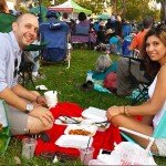 Sean, from Bakersfield, and Jennifer, from Sherman Oaks, enjoy a bite while listeningto music @ the Levitt Pavilion - July 27, 2014.