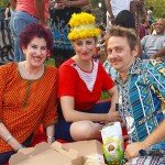 (L-R) Marilyn, from Calremont, April with her cool hat and Jerry, from Torrance, add a fun touch to the music @ the Levitt Pavilion - July 27, 2014.