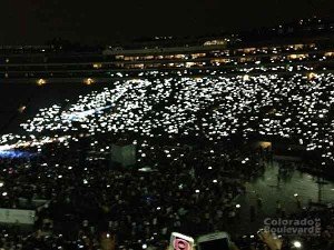 Everyone was asked to light their phone and a a sea of shining lights filled the stadium