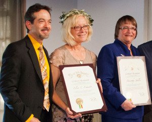 Passing of Laurels (LtoR) Joe Desceno, Elsa Frausto, Dorothy Skiles.