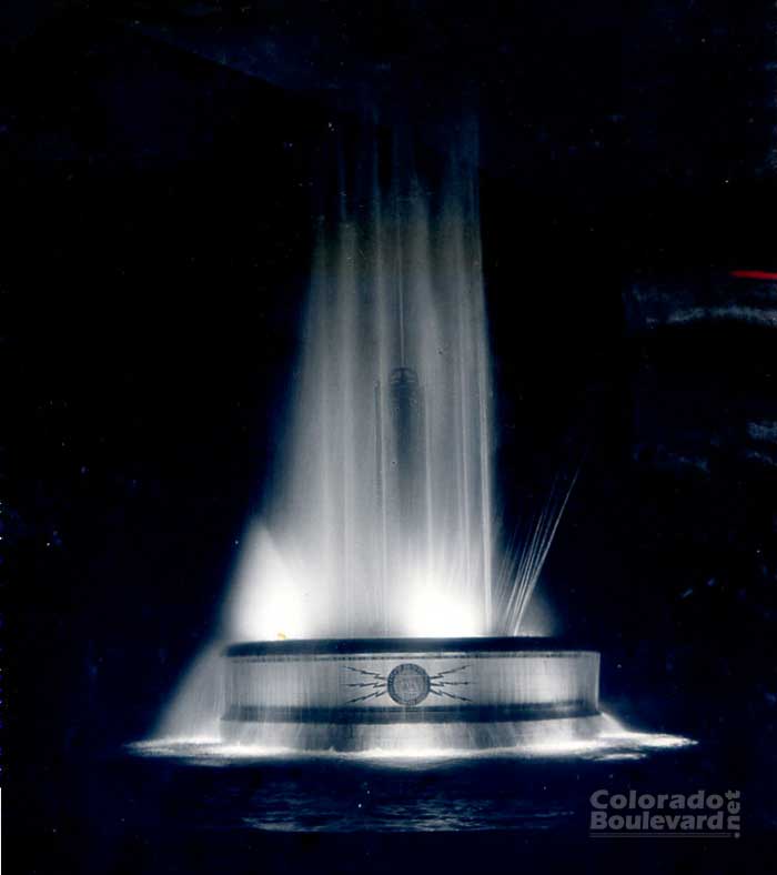 Fountain at Pasadena Water and Power, on Fair Oaks at Glenarm, shortly after it opened on Christmas Eve, 1938, electrically designed by my uncle Knowlton Root Birge (Photo - private collection of Sharon Hawley).