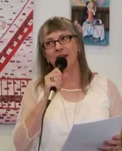 Cindy Rinne reciting one of her poems.