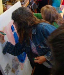 Poets on Site participating in Stephen Linsteadt's art as he invites others to do, in Kathabela's Living Room Gallery.