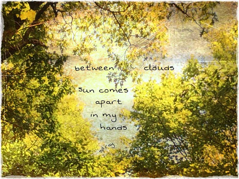 Haiku "between clouds" and photo image by Sandi Pray.