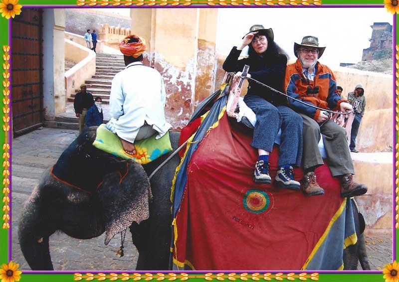 Joan E. Stern with her husband Bob at the Rose Fort in Agra, India.