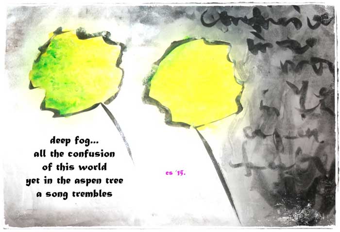 "A song trembles" art and tanka by Caroline Skanne