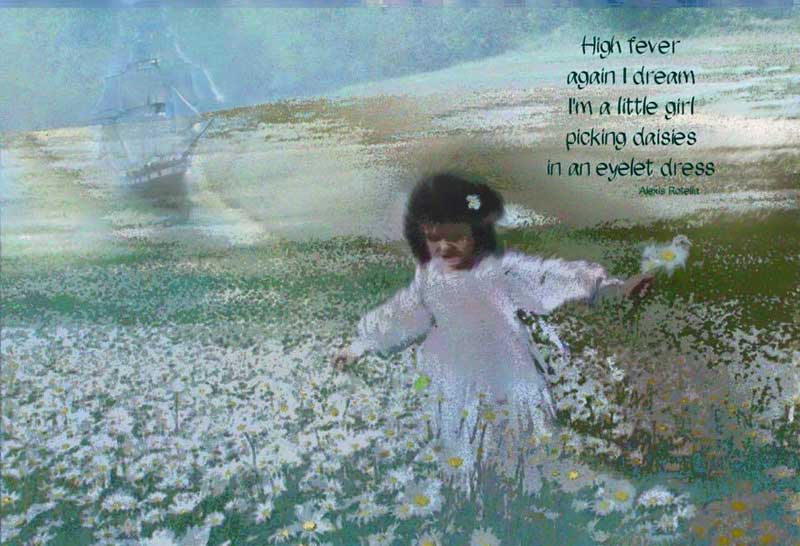 Haiga poem (tanka) and artwork by Alexis Rotella.