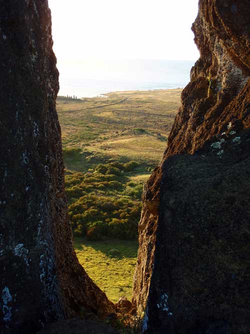 Inside Rano Raraku with View of Tongariki (Photo - William O’Daly).